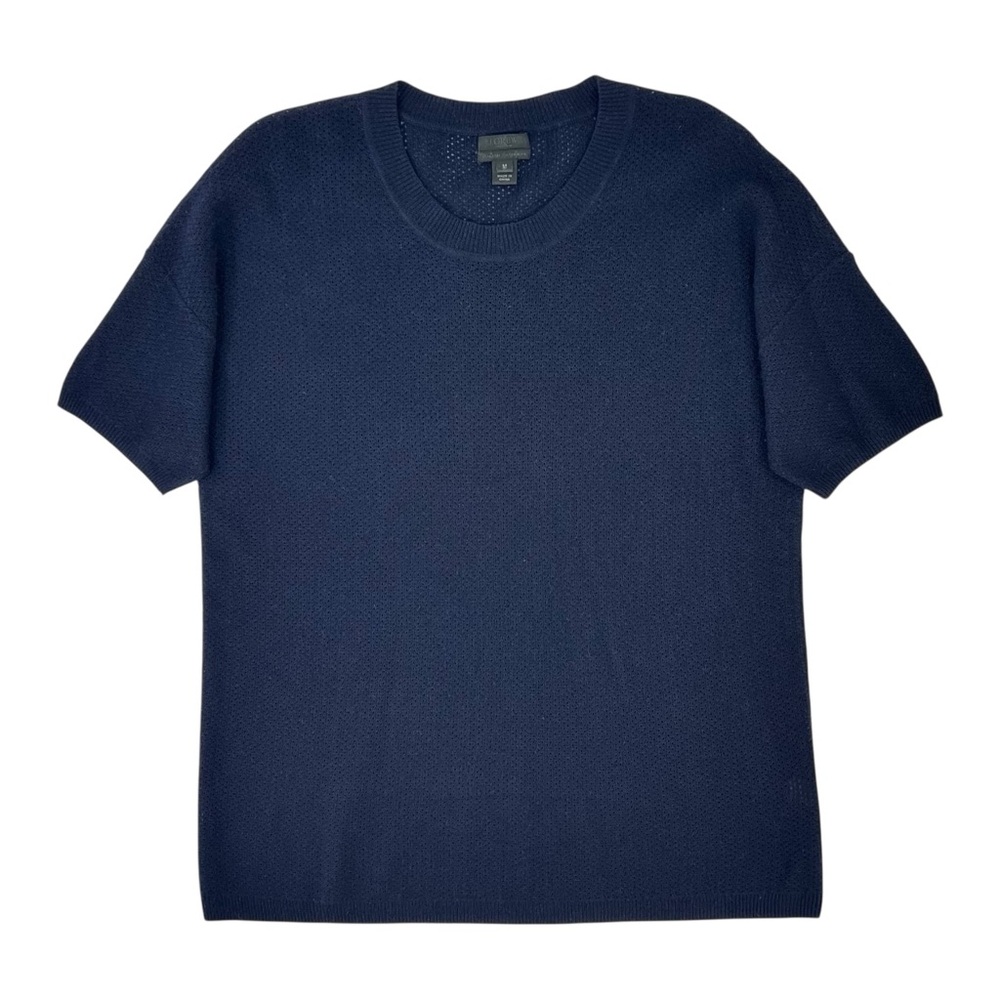 J.Crew Italian Cashmere Navy Blue Oversized Mesh Knit Shirt Sweater Top sz M